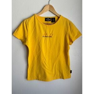 Harley-Davidson Womens Yellow H-D Motorcycles Puffy Logo Baby Tee Shirt Size M